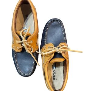 Sebago Soliel Docksiders Classic Blue/Tan Leather Boat Shoe 7W Vintage 1980